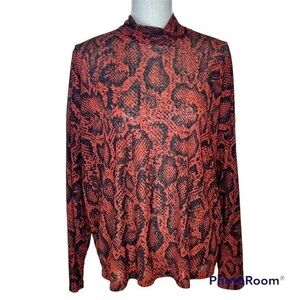 2/$25 Nine West Brown Snakeskin Business Work Office Casual Stretchy Blouse XL